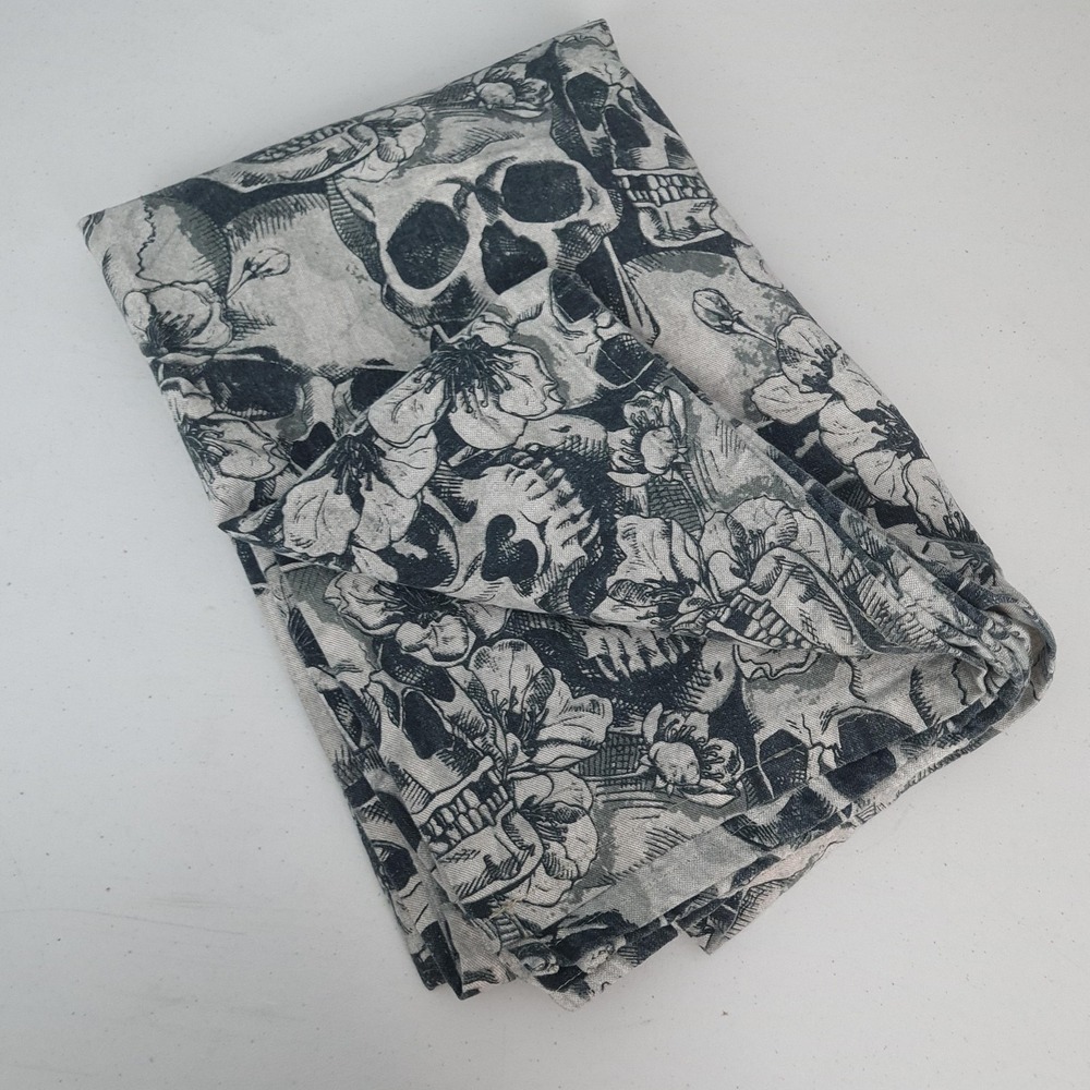 Christian Lacroix Gothic Tablecloth 60" x 77" Halloween Skull Flower Black Grey